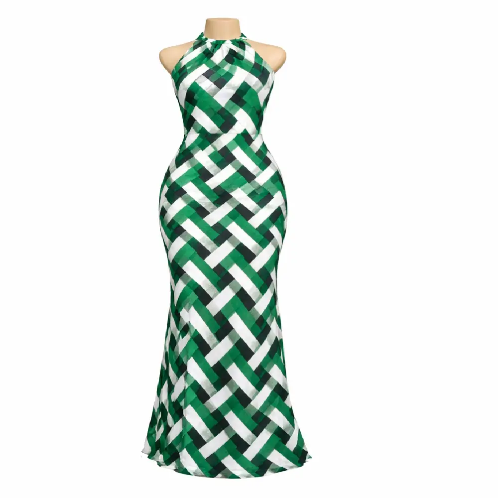 Geometric Basket-Weave Halter Gown