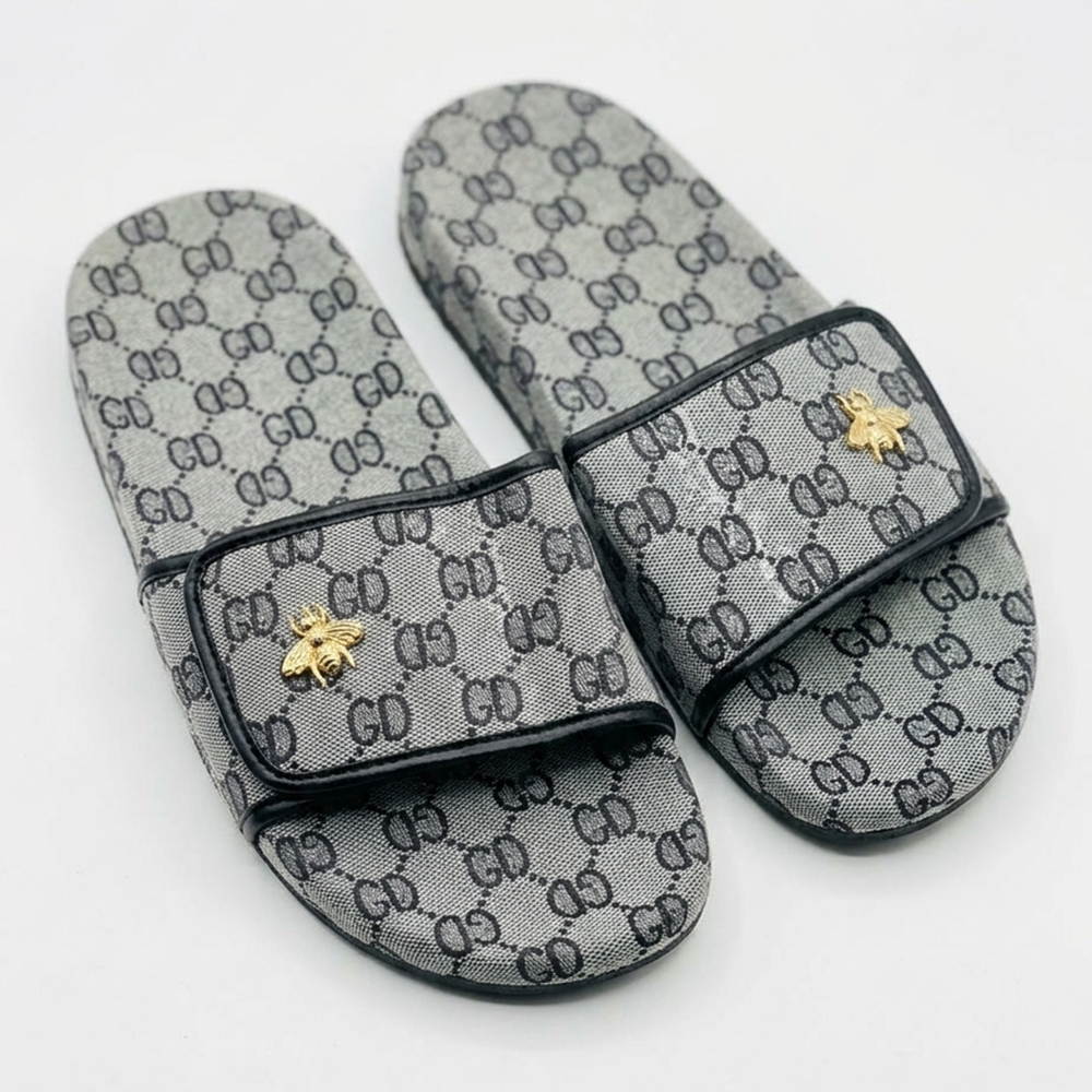 Monogram Gold Bee Slide Sandals