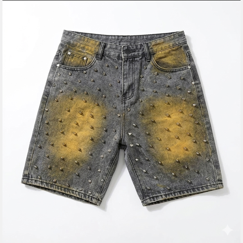 Spike-Core Punk Denim Shorts
