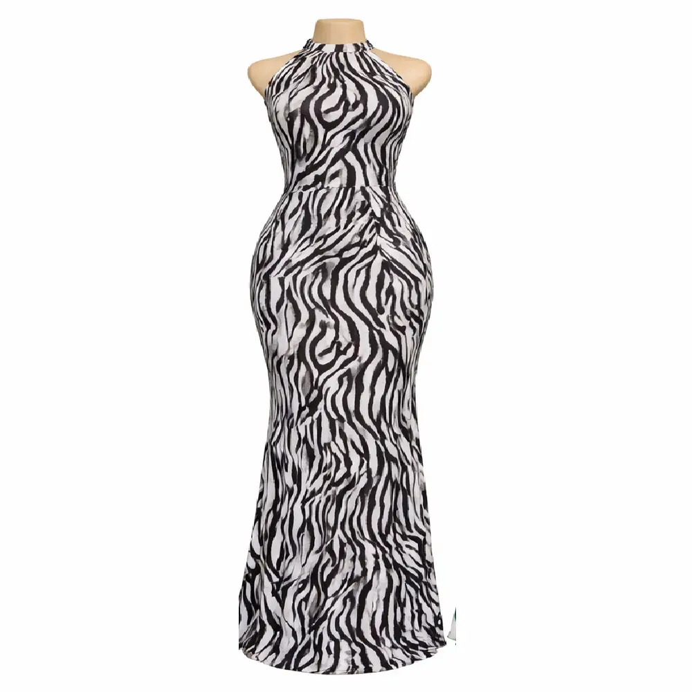Zebra-Print Halter Mermaid Gown