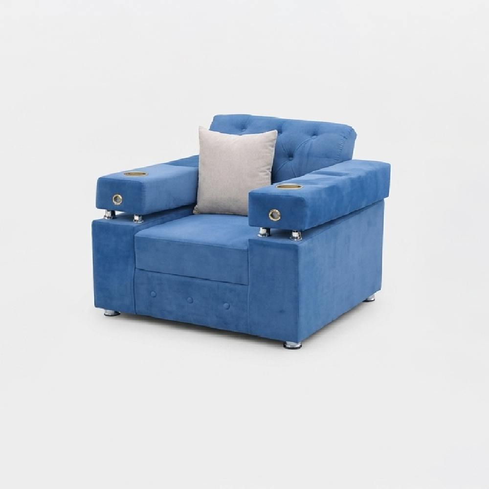 Azure Executive Tufted Sofa Set with Integrated Cup Holders