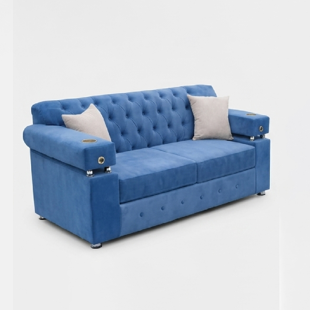 Azure Executive Tufted Sofa Set with Integrated Cup Holders