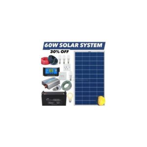 Sunshine Complet 60w Full system kit , solar panel Battery 24 AH , 6 Bulbs, 10A charger controller, 300w solar Inverter, wire, switch+ holders.