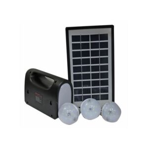 Solar Lighting System Solar Panel+Battery+ Lamp+ Dc Cable – Black