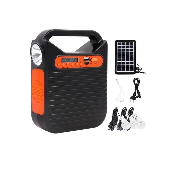 EASY POWER Solar Kit With 3 Bulbs, Torch And FM Radio, USB Port -Black