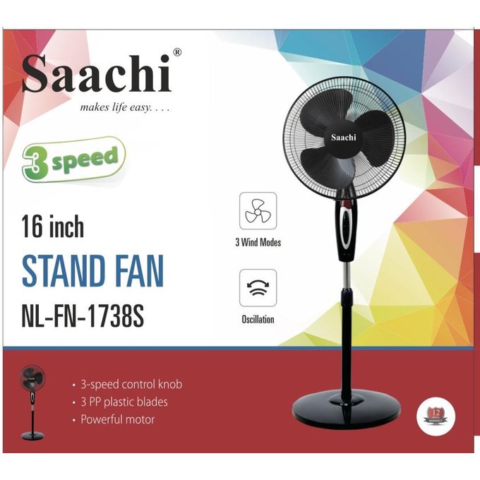 Saachi Buy One Get One Free 3 Speed Round Base Stand Fan - Black