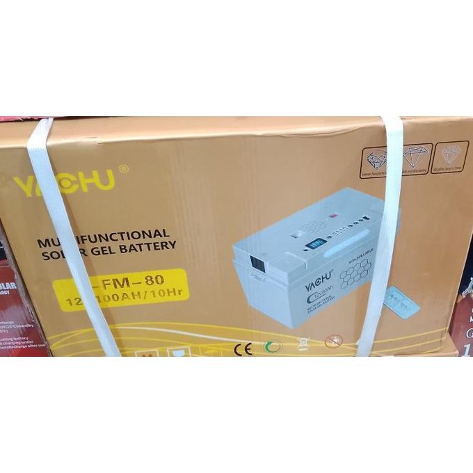 Yachu 12V 100AH~80Ah Solar GEL Battery/ Multifunctional Solar GEL Battery/ 10HOURS Of Operation After Full Recharge/ Deep Cycle Rechargeable Battery 12VOLTS 80AH~ 12V/200w Ac + USB In-Built Controller & Inverter - Grey