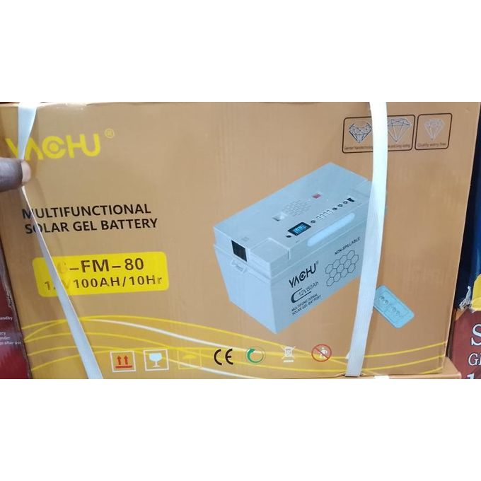 Yachu 12V 100AH~80Ah Solar GEL Battery/ Multifunctional Solar GEL Battery/ 10HOURS Of Operation After Full Recharge/ Deep Cycle Rechargeable Battery 12VOLTS 80AH~ 12V/200w Ac + USB In-Built Controller & Inverter - Grey