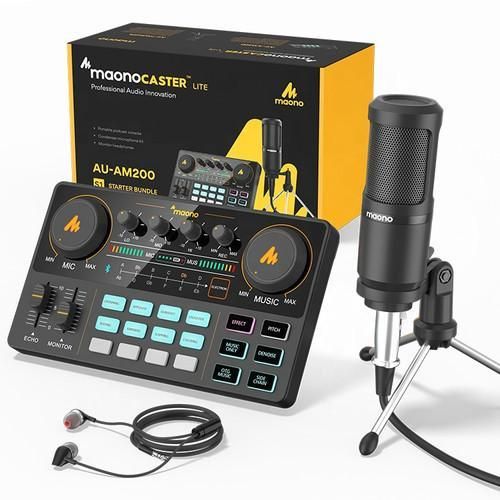maono Caster Lite AU-AM200-S1 All-in-One Podcast Equipment Set with 3.5mm Microphone for Live Streaming, Podcast Recording, PC, Smartphone