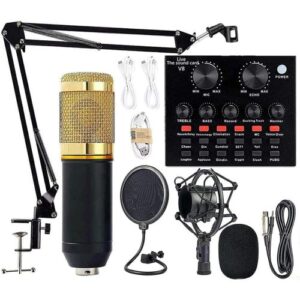 BM800 Professional Mic Condenser Microphone V8 Sound Card Set for Webcast Live – Black