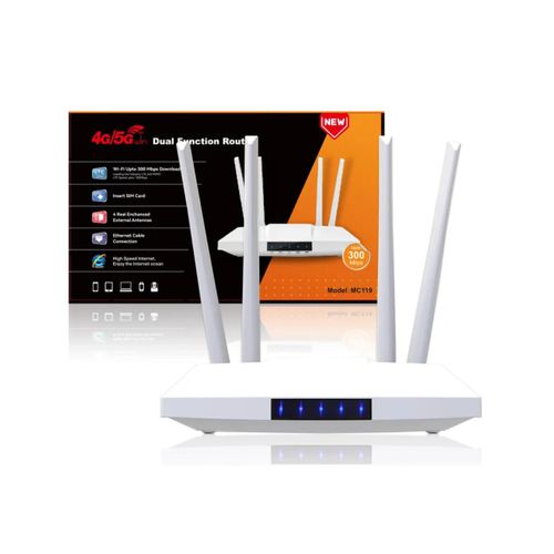 4G LTE/5G Dual Function WiFi Router with SIM Card Slot Supports Airtel, MTN & Lycamobile, 2 Ethernet Ports, Up to 300Mbps High speed.
