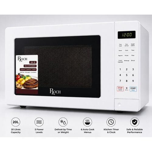 Roch 20L Digital High Tech Mirror Door Microwave Oven - White