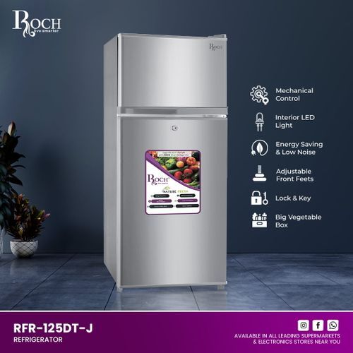 Roch 120 Liters Double Door Top Freezer Defrost Fridge –Inox(2YRS WRTY)