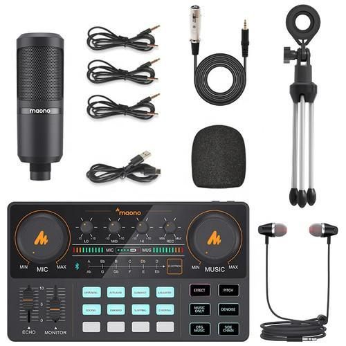 maono Caster Lite AU-AM200-S1 All-in-One Podcast Equipment Set with 3.5mm Microphone for Live Streaming, Podcast Recording, PC, Smartphone