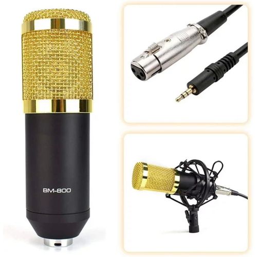 BM800 Professional Mic Condenser Microphone V8 Sound Card Set for Webcast Live - Black