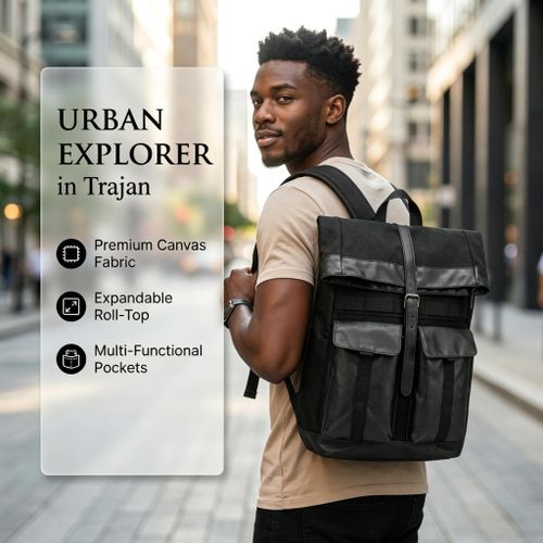 STY Men's Black Nylon Anti-Theft Backpack - Large Capacity, Multi-Pocket