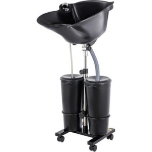 Shampoo Bowl,Portable Standing Salon Deep Shampoo Basin with 2 buckets,Height And Angle Adjustable Hair Washing Sink with Drain Hose,Hair Stylist Hairdresser Wash Bowl for Beauty Salon,Barbershop