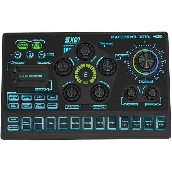 Live Sound Card SX 91 USB Sound Mixer Professional Audio Mixing Console Amplifier for Live Sing PC Computer Laptop Cellphone