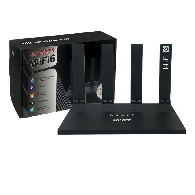 4G+ WiFi 6 CPE Router – 300Mbps LTE, SIM Slot unlocked for Airtel, MTN, Lycamobile, and other SIM cards, 4 Antennas, 4 LAN Ports, High-Speed Wireless for Home & Office - Black