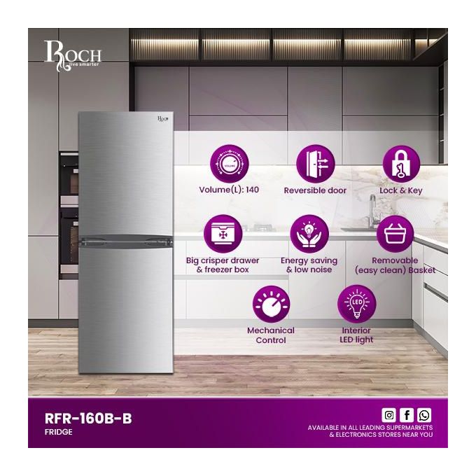 Roch 160 Liters Defrost Double Door Bottom Freezer Fridge ? InoX (2YRS WRNTY) Brand: Roch | Similar products from Roch