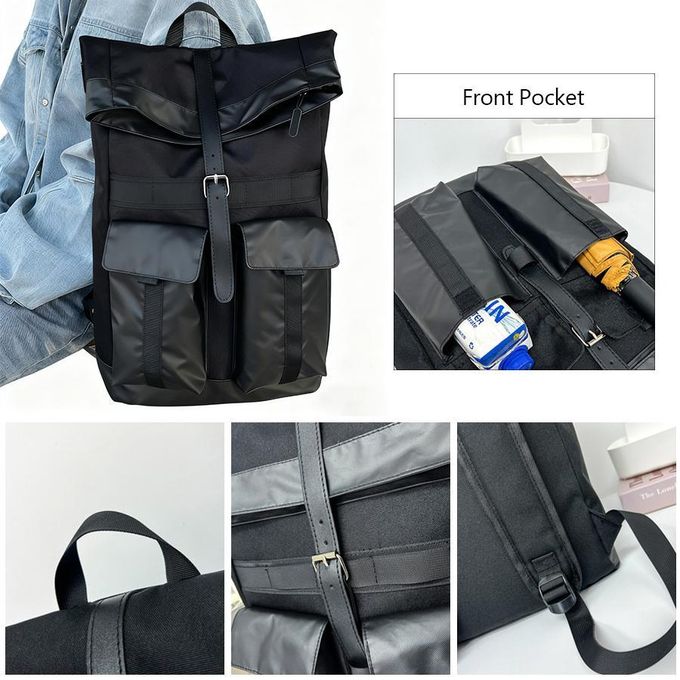 STY Men's Black Nylon Anti-Theft Backpack - Large Capacity, Multi-Pocket