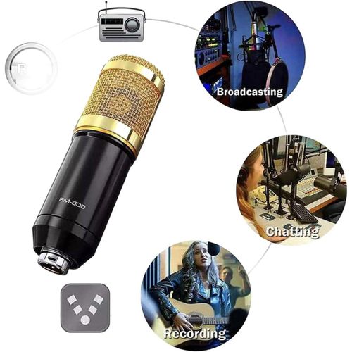 BM800 Professional Mic Condenser Microphone V8 Sound Card Set for Webcast Live - Black