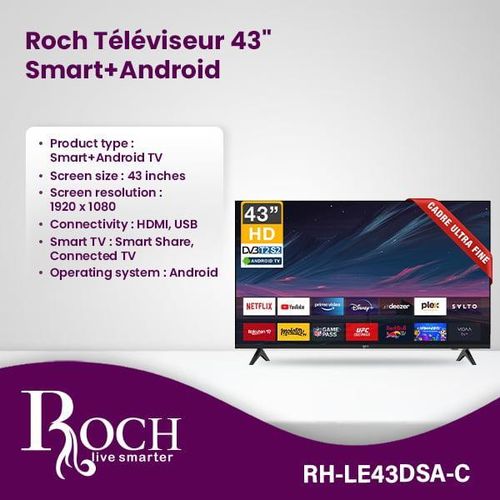 Roch 43 Inch Smart Android Frameless HD LED TV With Free To Air - Black (2YRS WRNTY)